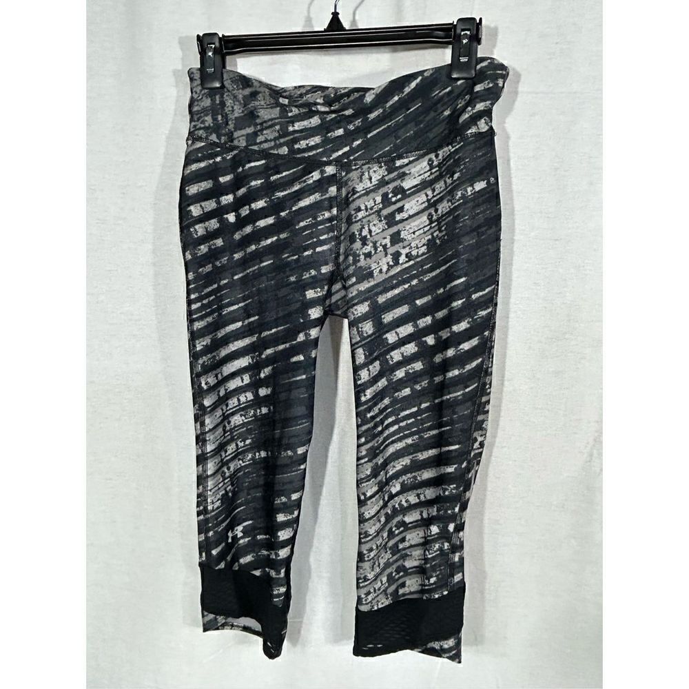 Black gray striped work out leggings size M
